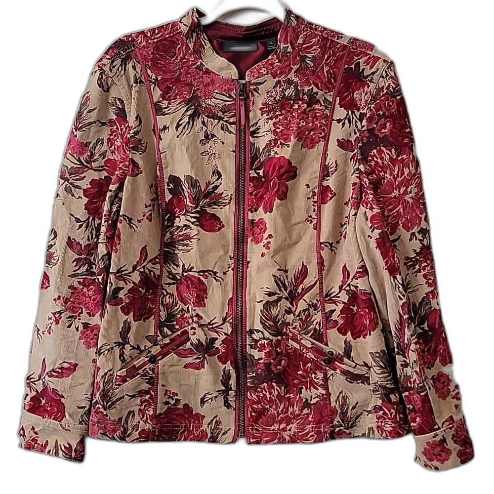 Amber Sun Floral Bomber Jacket in Red and Cream